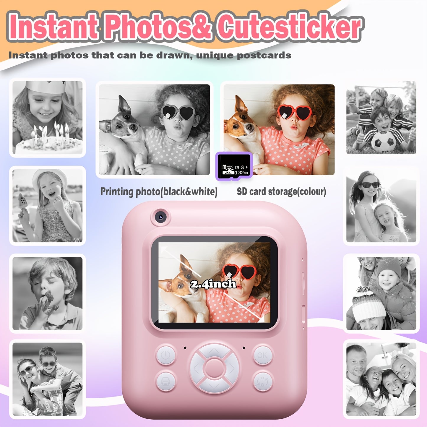 3 In 1 Instant Camera With Printer Game Console For Kids
