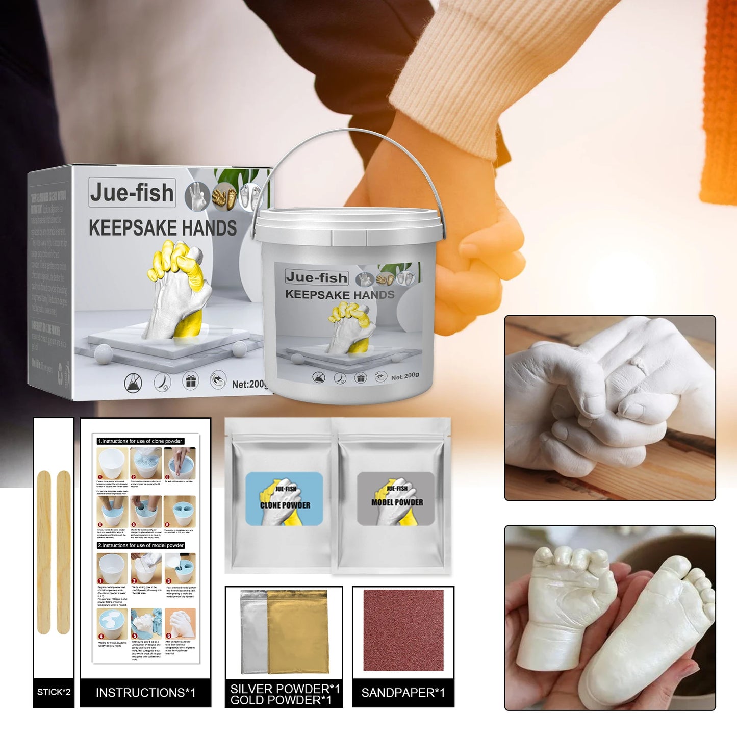 Jue-Fish DIY Air Dry Clay Kit for Kids Handprint Keepsakes
