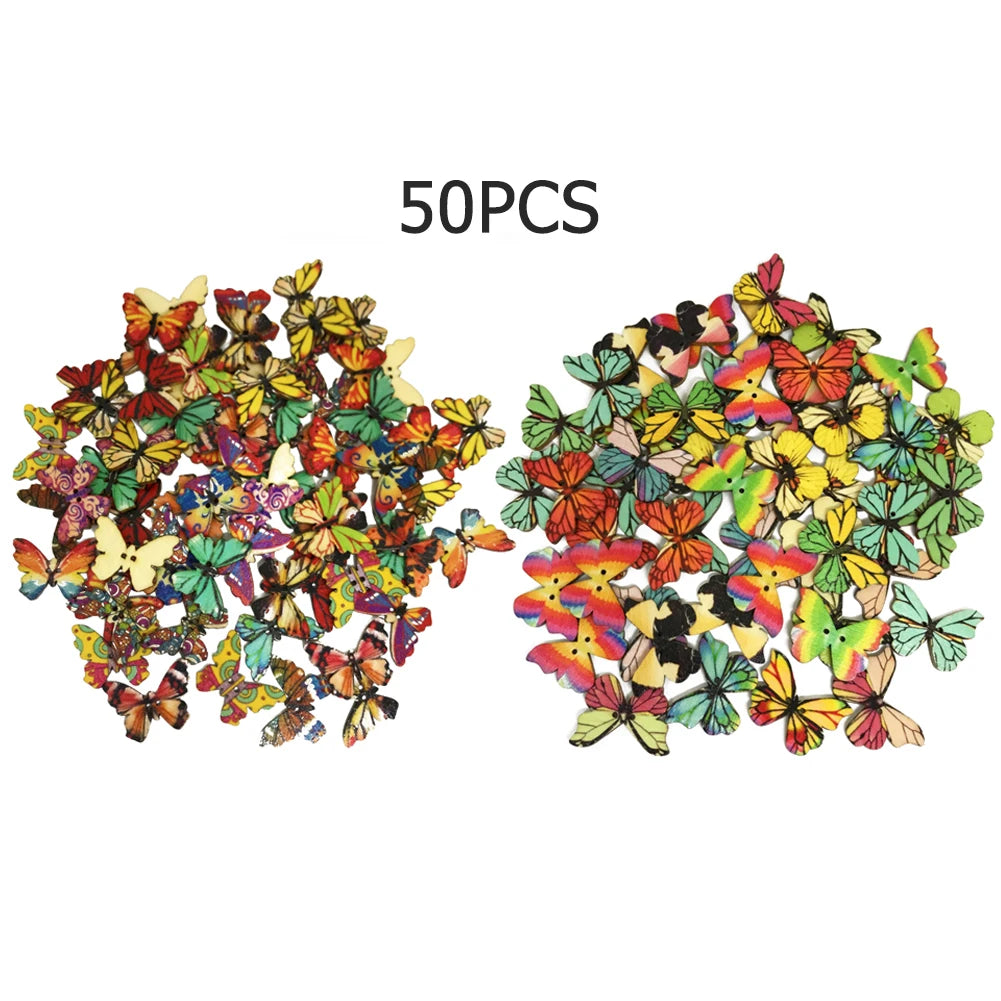 Fashion Wooden Butterfly Flower Buttons for DIY Crafting