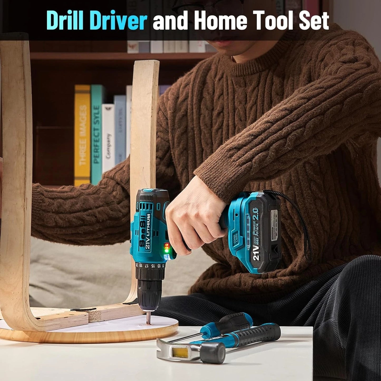 Seesii 21V Cordless Drill Kit 230 Pcs For Home Repair