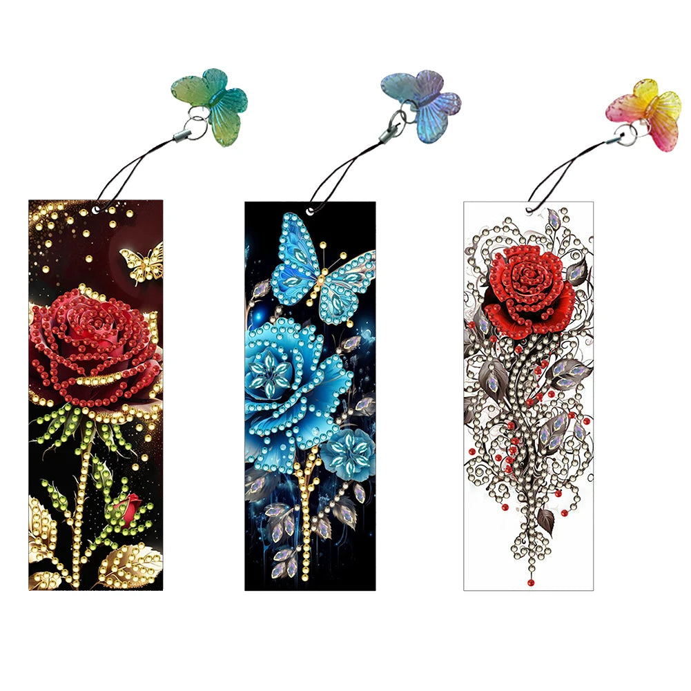3Pcs Christmas Rose Diamond Painting Bookmark Making Kit