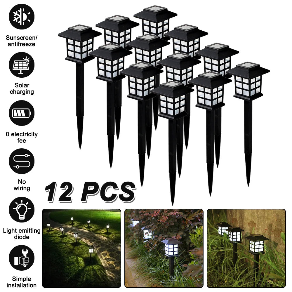 12pcs LED Solar Pathway Lights Outdoor Waterproof Garden Decor
