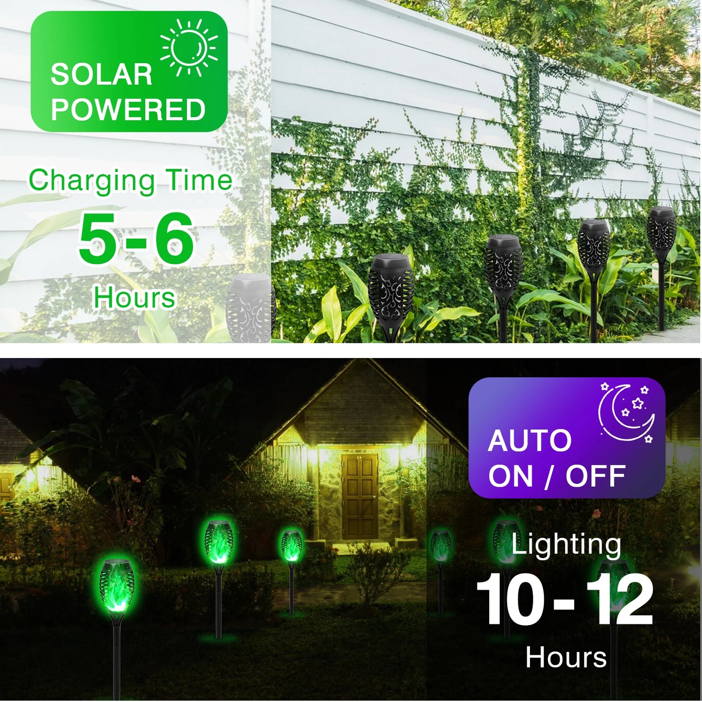 Green Solar Flame Light Outdoor Waterproof Torch for Garden