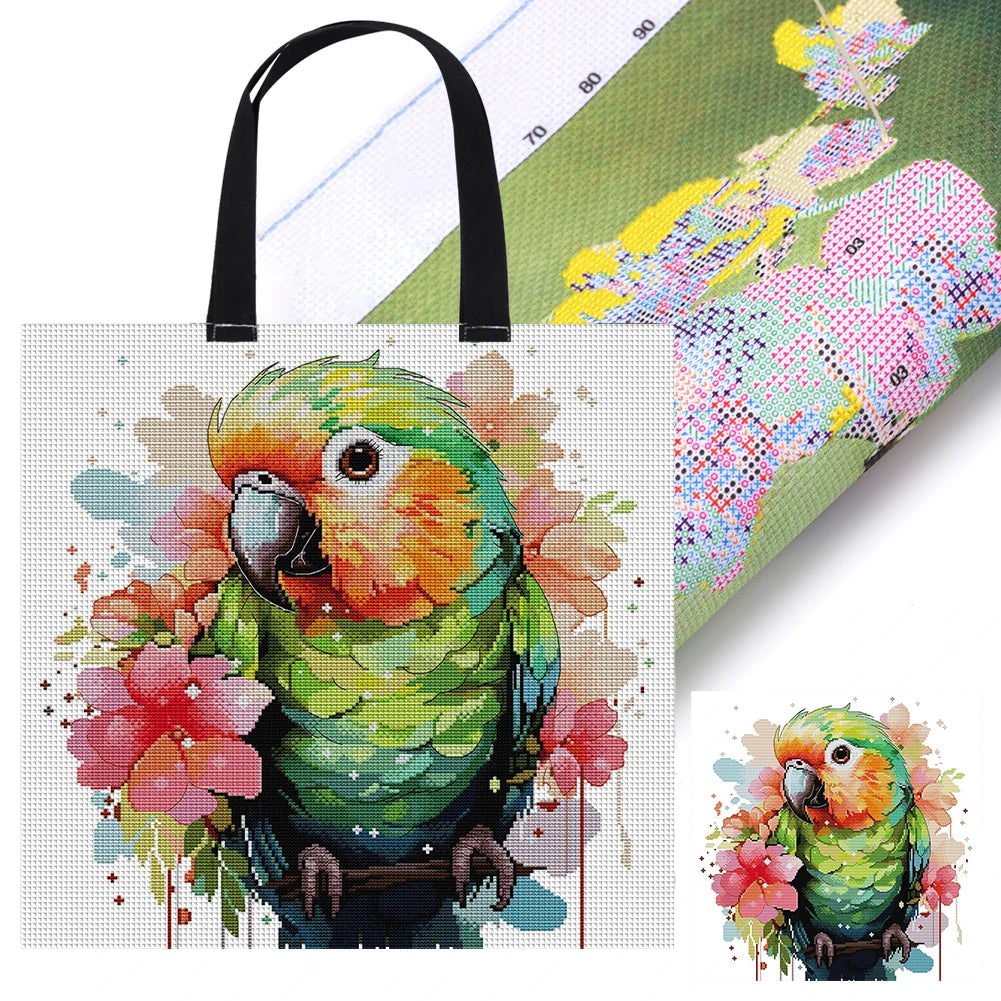 Personalized Embroidery Kit Bag Cross Stitch Cat Parrot