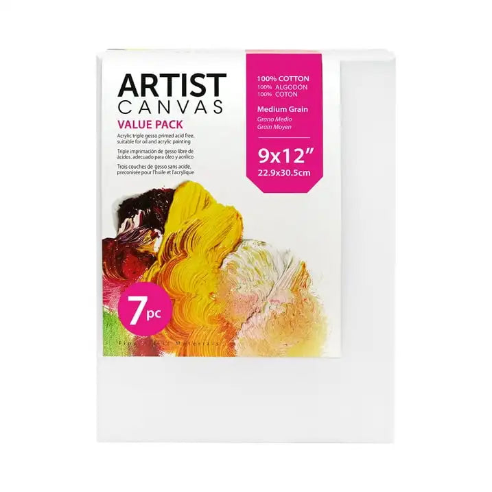 Studio Stretched Canvas 9X12 Inch 7 Pack 100 Percent Cotton