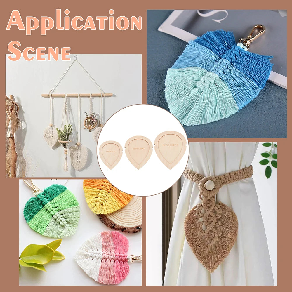 Blanched Almond Wood Leaf Macrame Cutting Molds Set 3 Size