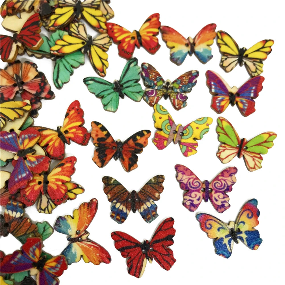 Fashion Wooden Butterfly Flower Buttons for DIY Crafting