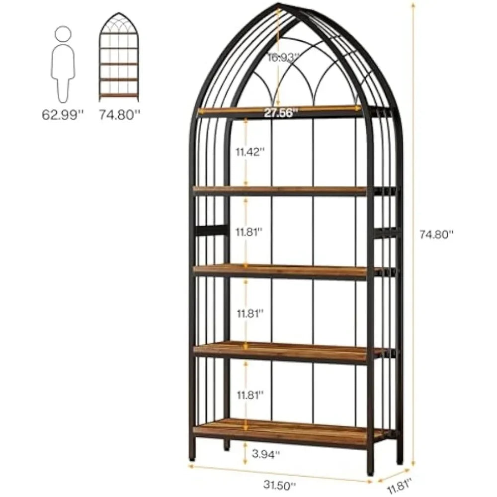 5-Tier Indoor Plant Stand 74.8 Inch Tall Wood and Metal Shelf