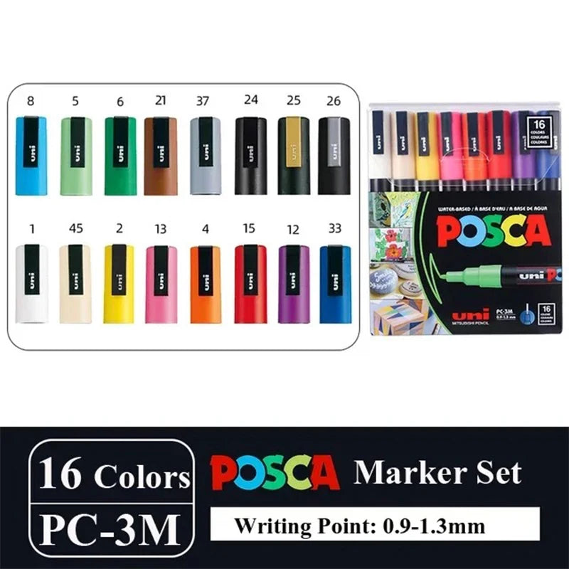 16 Color Japan UNI POSCA Marking Pens Set for Art and Crafts