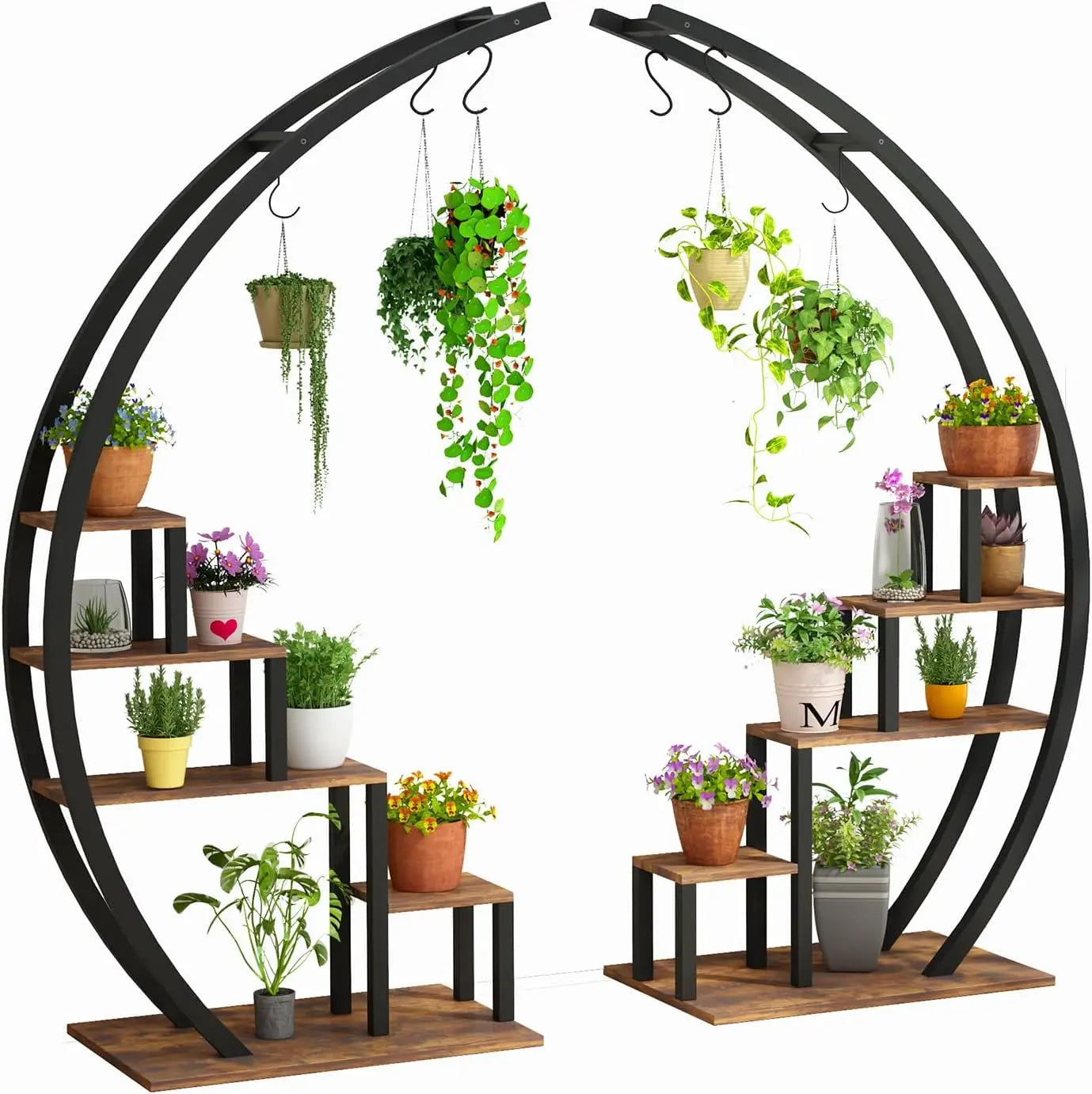 2 Piece 5 Tier Metal Plant Stand Half Moon Shape for Home Garden