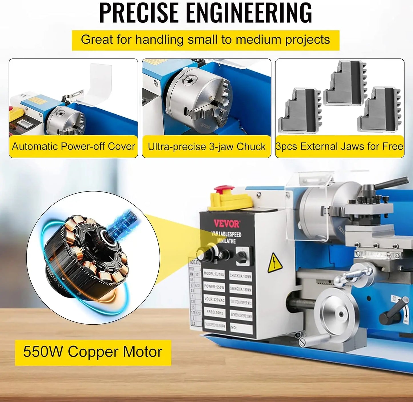Mini Metal Lathe 7x14 Benchtop CNC Machine with Variable Speed