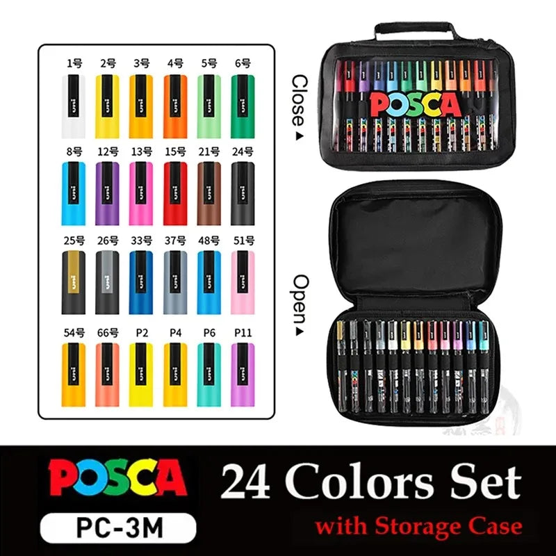 24 Piece Japan UNI POSCA Markers Set for Art and DIY Projects