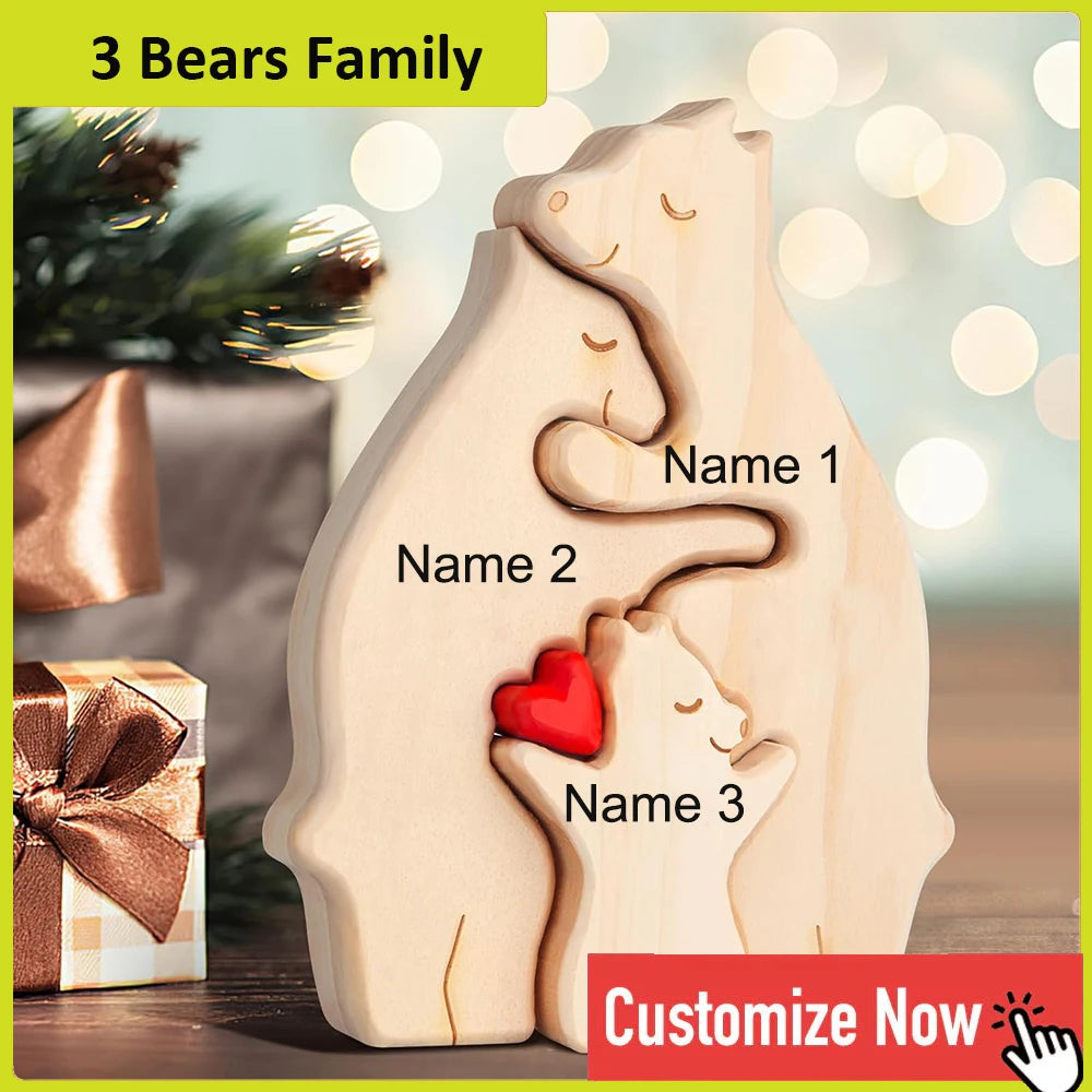Personalized Custom Bear Family Wooden Puzzle for Home Decor