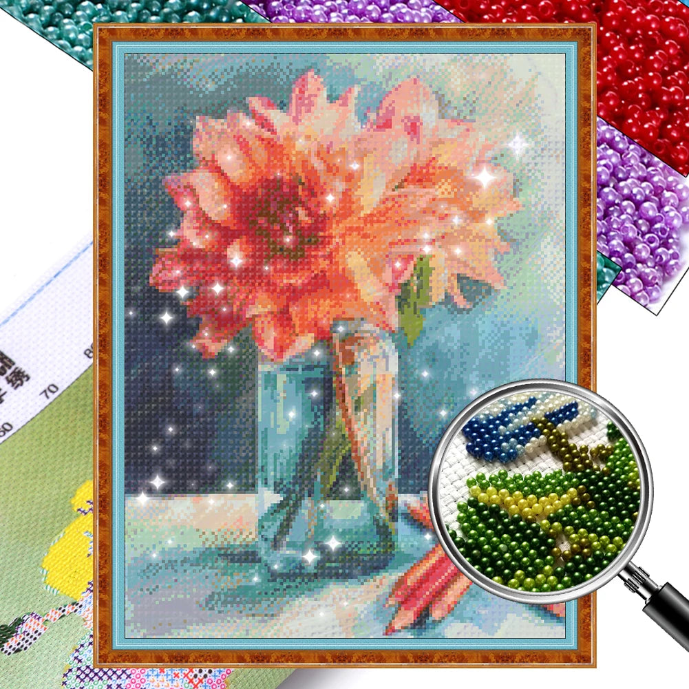 Full Embroidery Beads Printed Flower Cross Stitch Kit