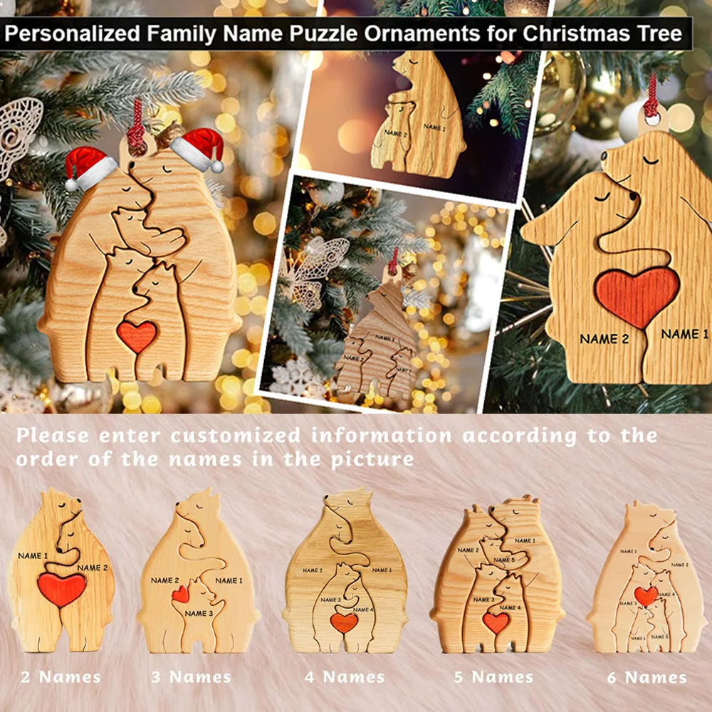 Personalized Custom Bear Family Wooden Puzzle for Home Decor