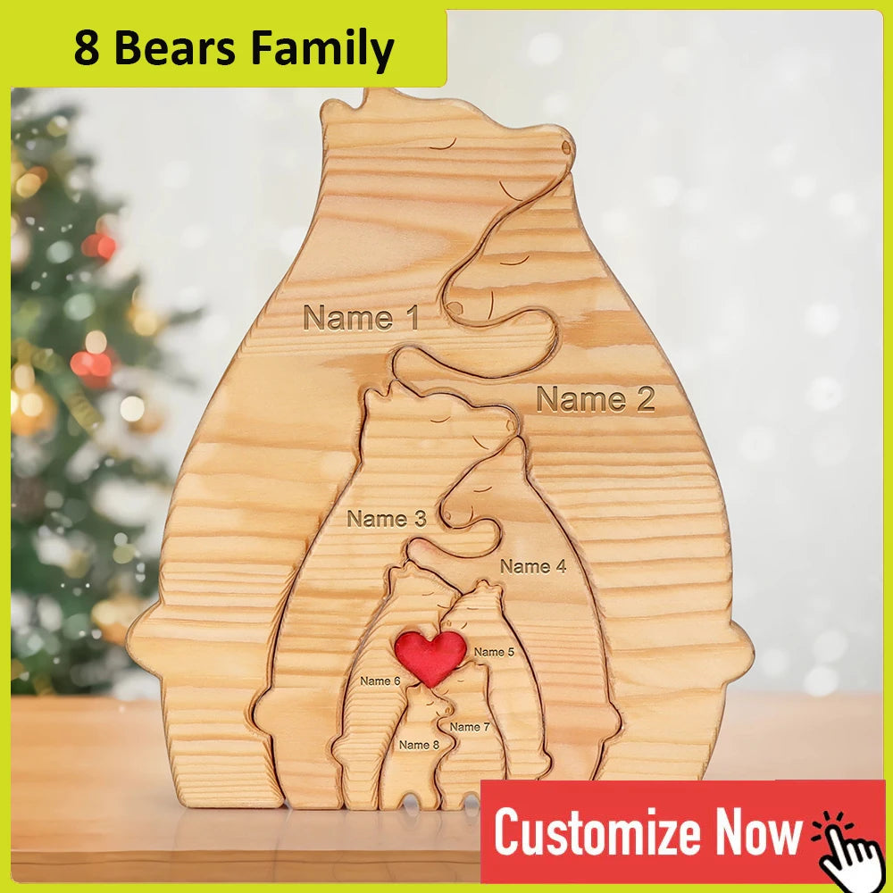 Personalized Custom Bear Family Wooden Puzzle for Home Decor