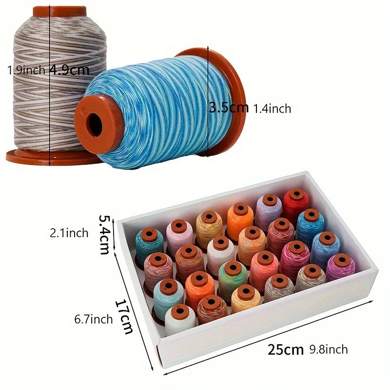 Rainbow Variegated Polyester Sewing Thread Set 5000Y 24 Spools