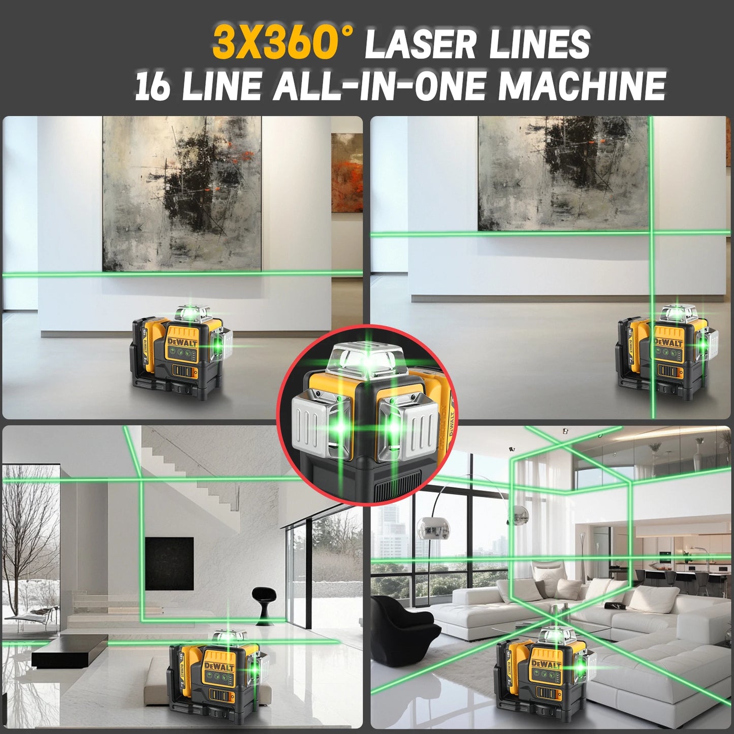 DEWALT DW089LG Laser Level with 12V Battery and Green Lines
