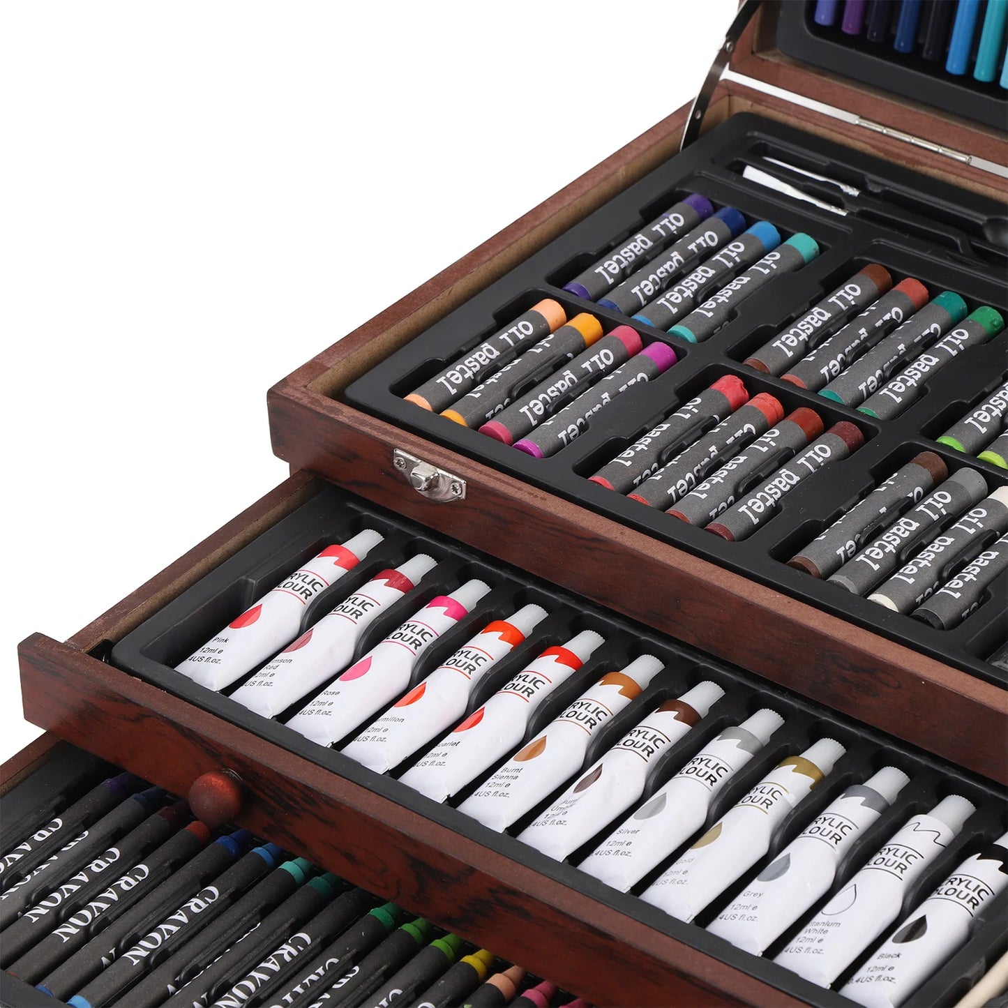 Wooden Art Set 142 Pieces with Colored Pencils Oil Pastels Crayons