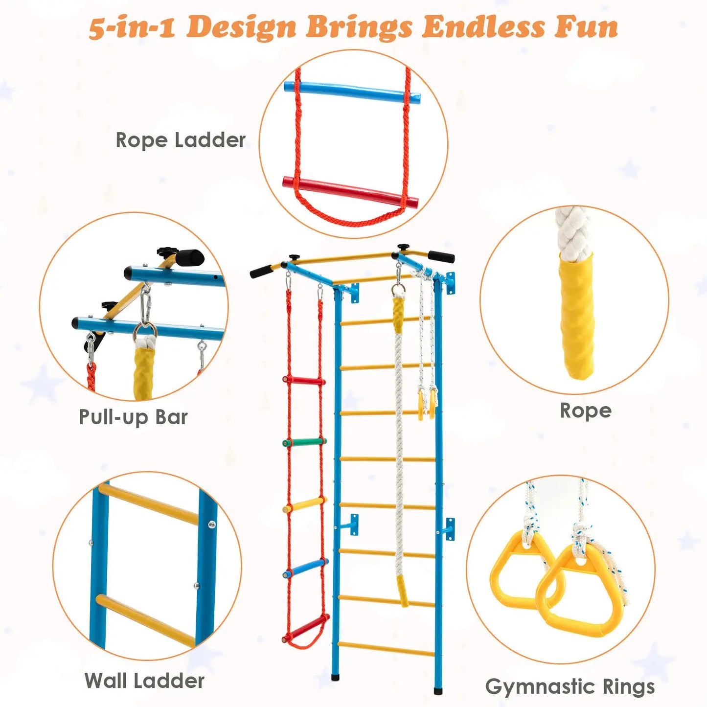 Costway 5 In 1 Kids Indoor Wall Gym Swedish Ladder Set