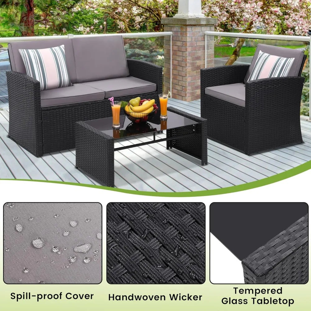 Modern Rattan Patio Conversation Set for Garden and Porch