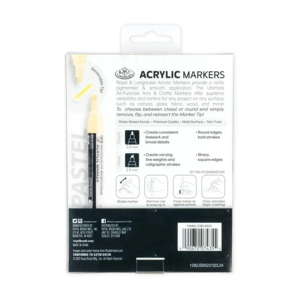 6 Piece Reversible Acrylic Art Markers for Crafts and DIY