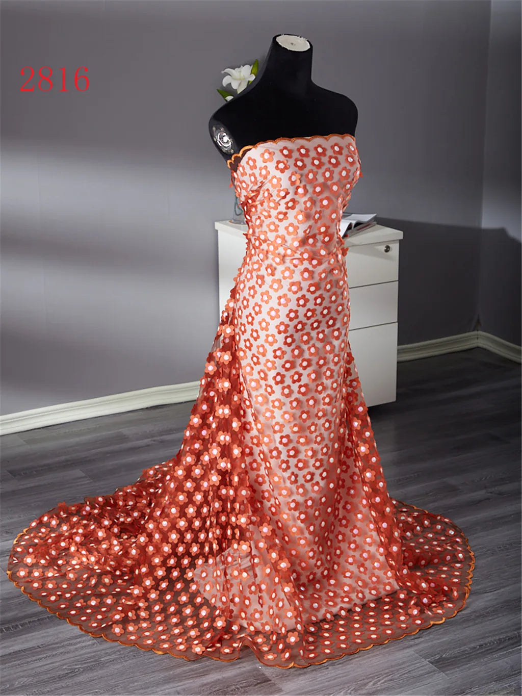 High Quality 3D Flower Sequins French Mesh Lace Fabric 5 Yards