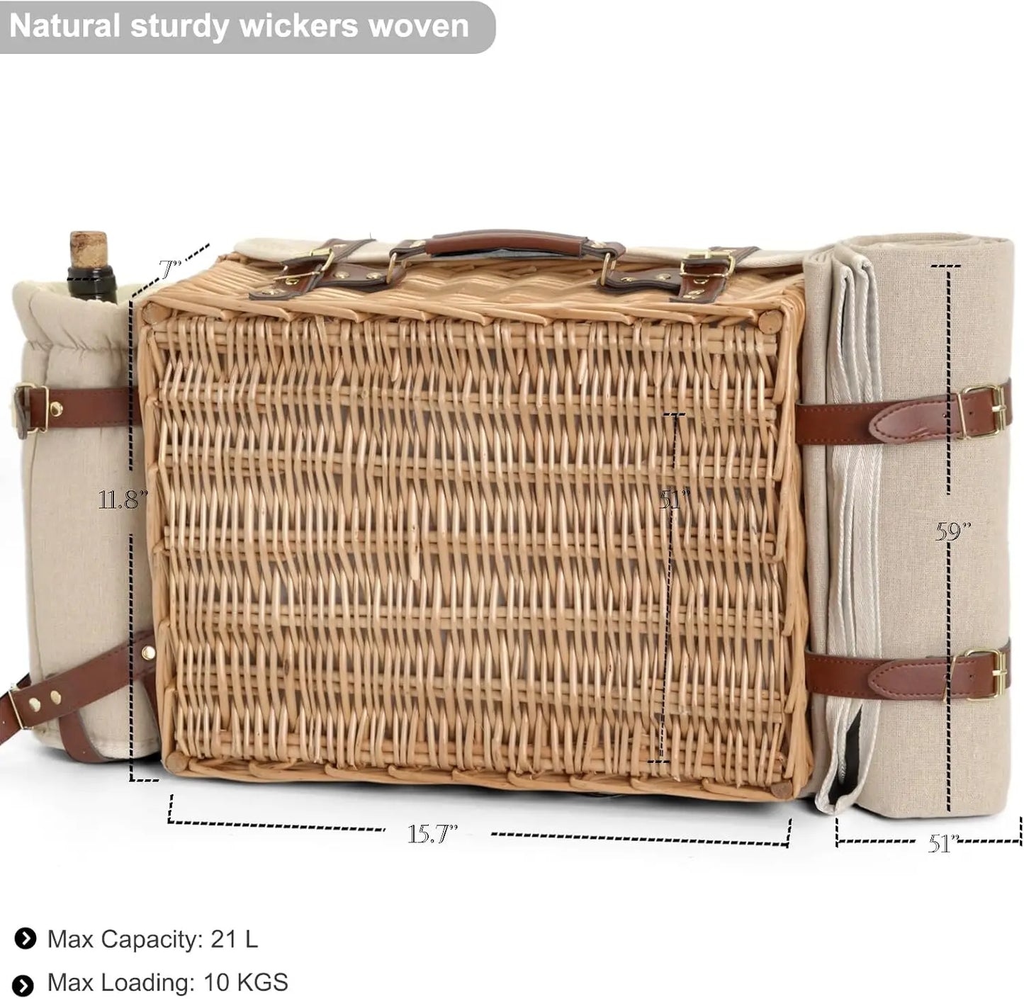 Multifunctional Wicker Picnic Basket Set for Two with Blanket