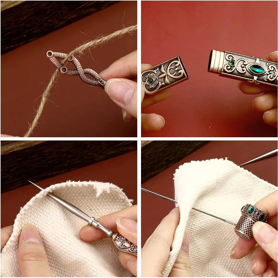 Vintage European Style Scissors Kit With Needle Case And Awl
