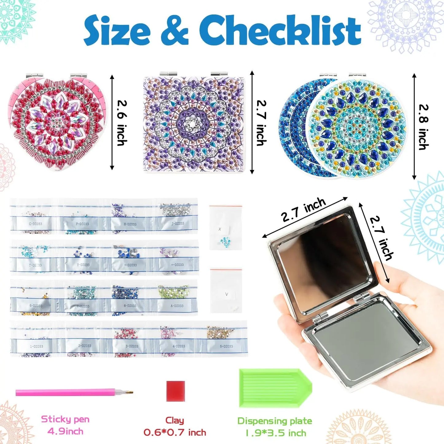 4Pcs Mandala Diamond Painting Compact Mirror Art Kits