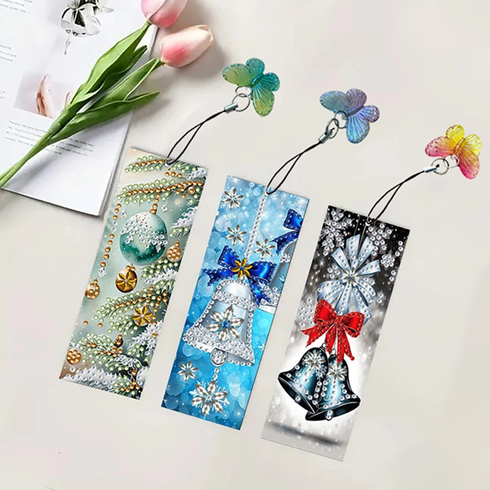 3Pcs Christmas Rose Diamond Painting Bookmark Making Kit