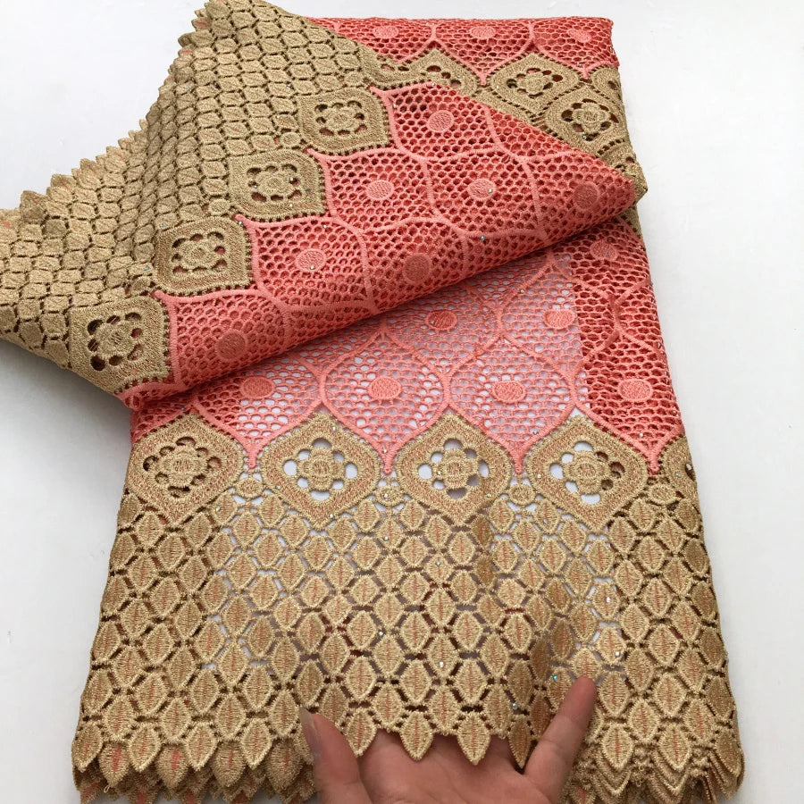 African Guipure Cord Lace Fabric 5 Yards for Wedding Dresses