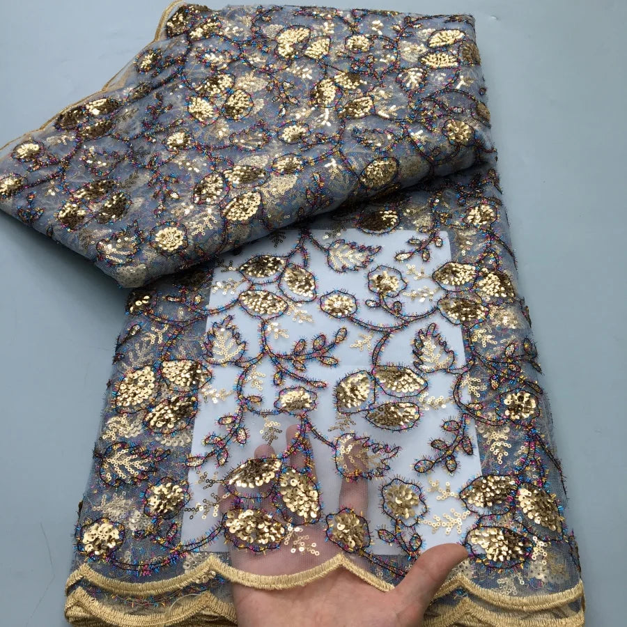 Luxury African Sequins Beaded Lace Fabric for Weddings