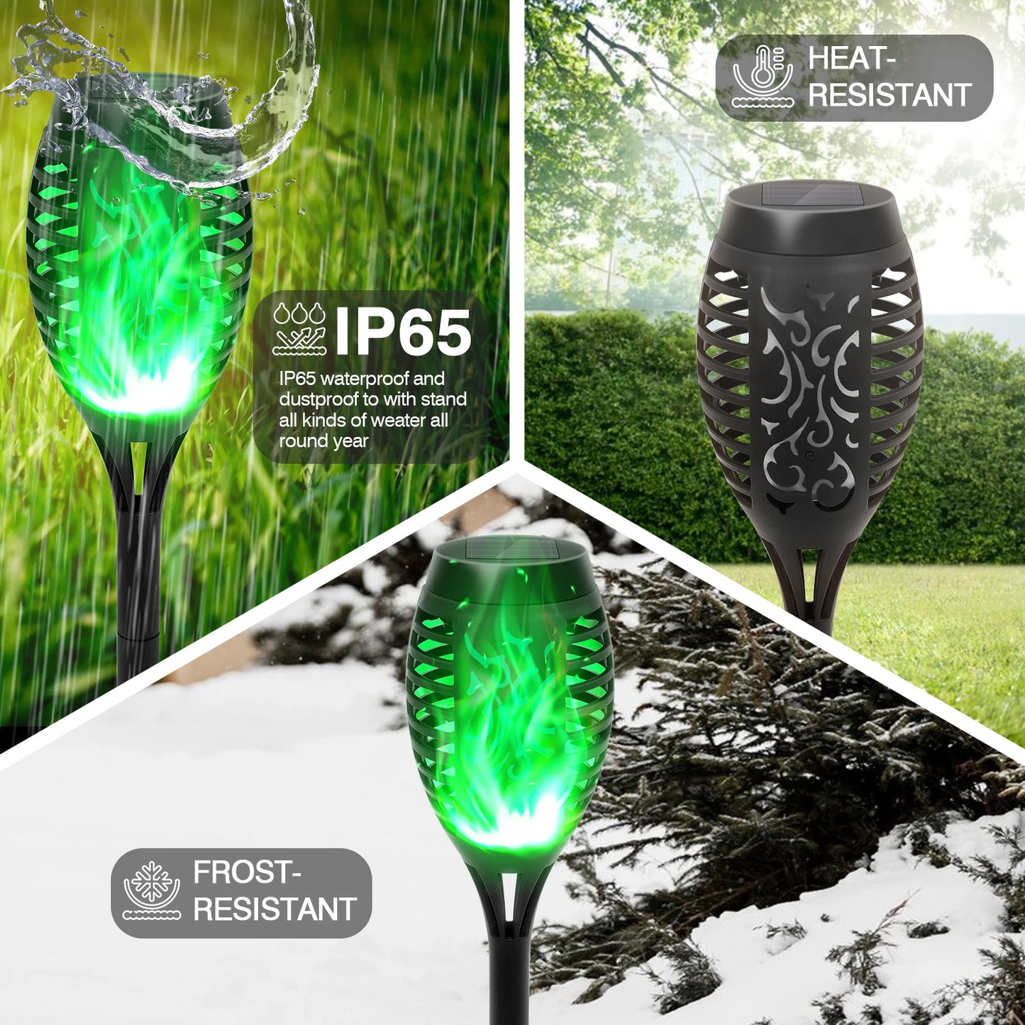Green Solar Flame Light Outdoor Waterproof Torch for Garden