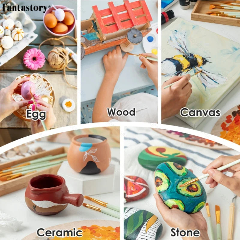 Fantastory 28 Classic Colors Acrylic Paint Set With 12 Brushes