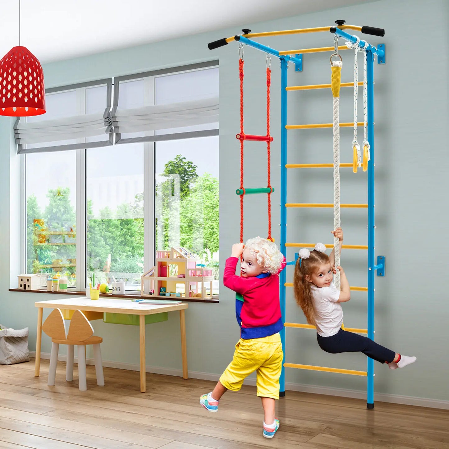 Costway 5 In 1 Kids Indoor Wall Gym Swedish Ladder Set