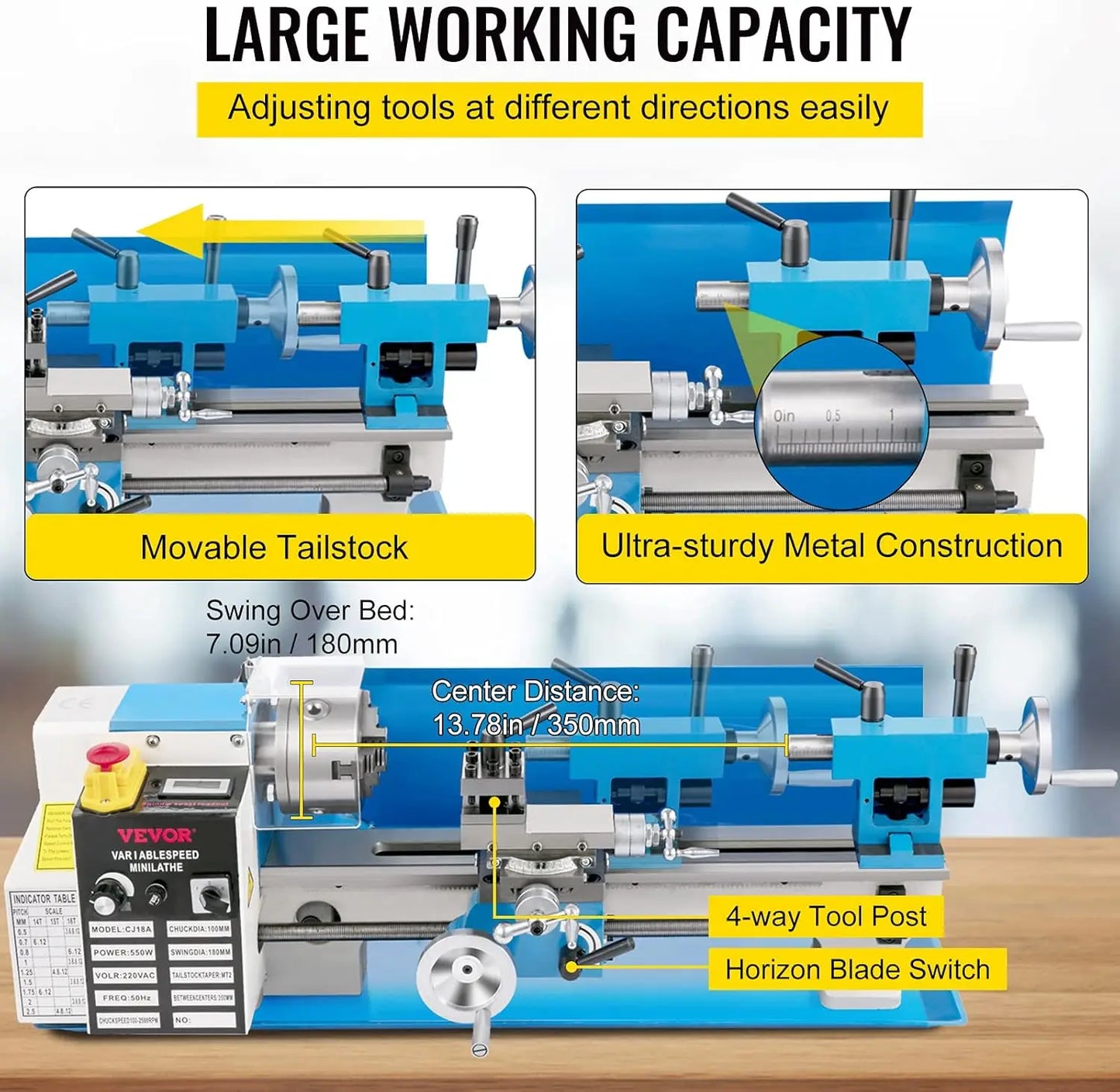 Mini Metal Lathe 7x14 Benchtop CNC Machine with Variable Speed