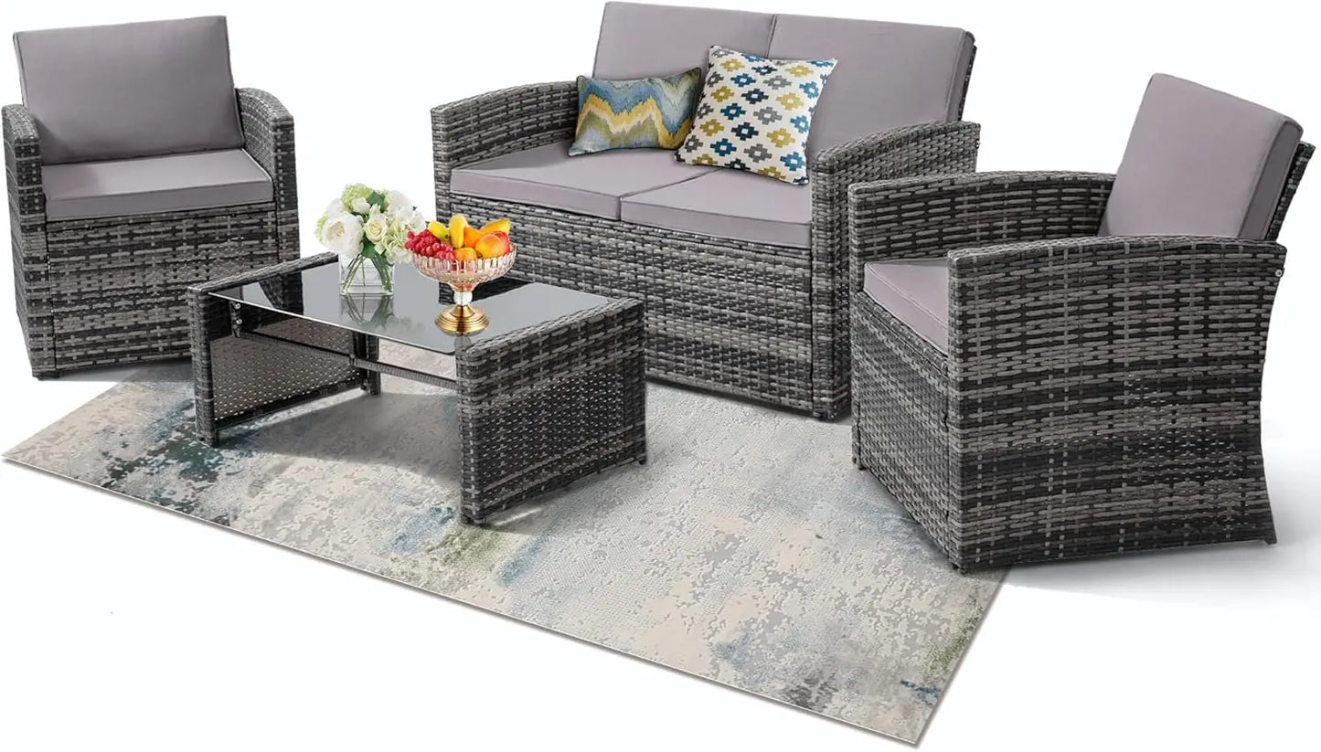 Modern Rattan Patio Conversation Set for Garden and Porch