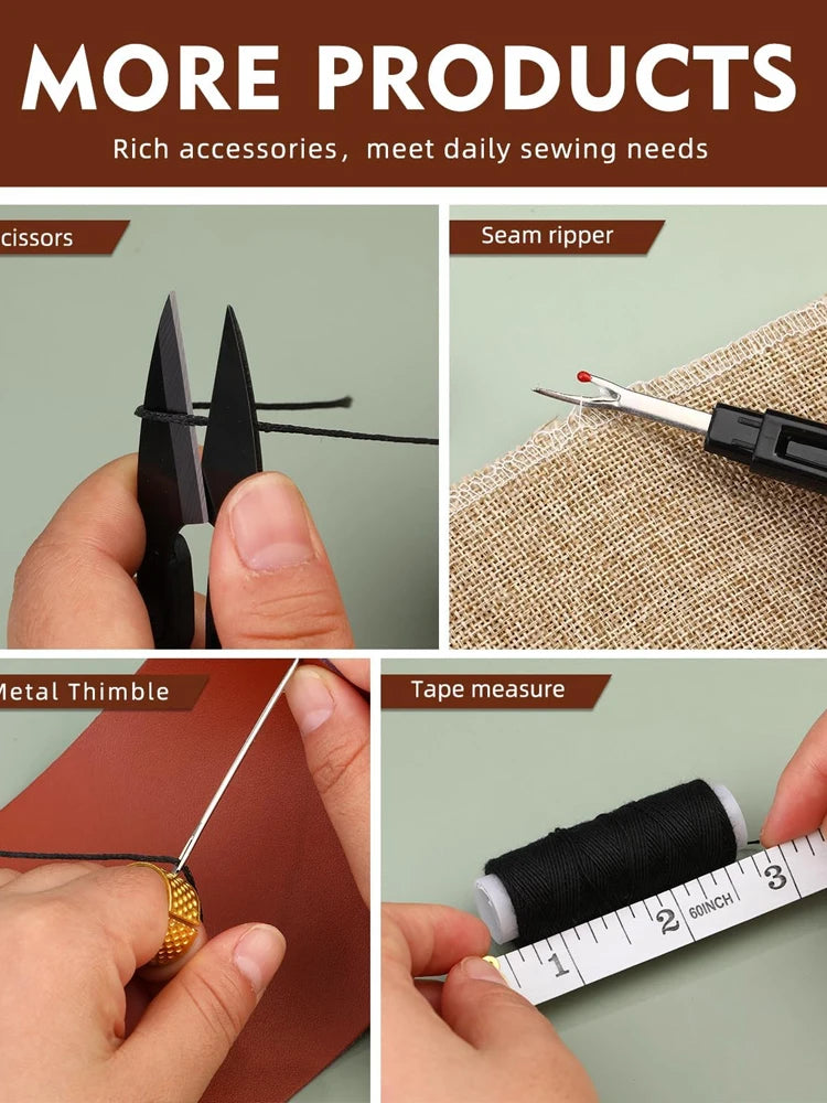 47Pcs Heavy Duty Sewing Kit With Thread Needle Awl Scissors