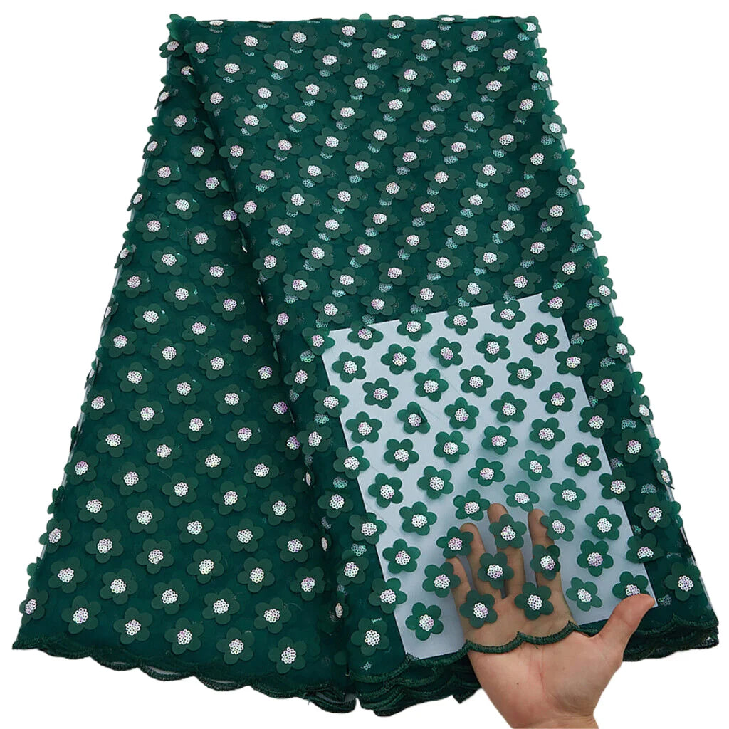 High Quality 3D Flower Sequins French Mesh Lace Fabric 5 Yards