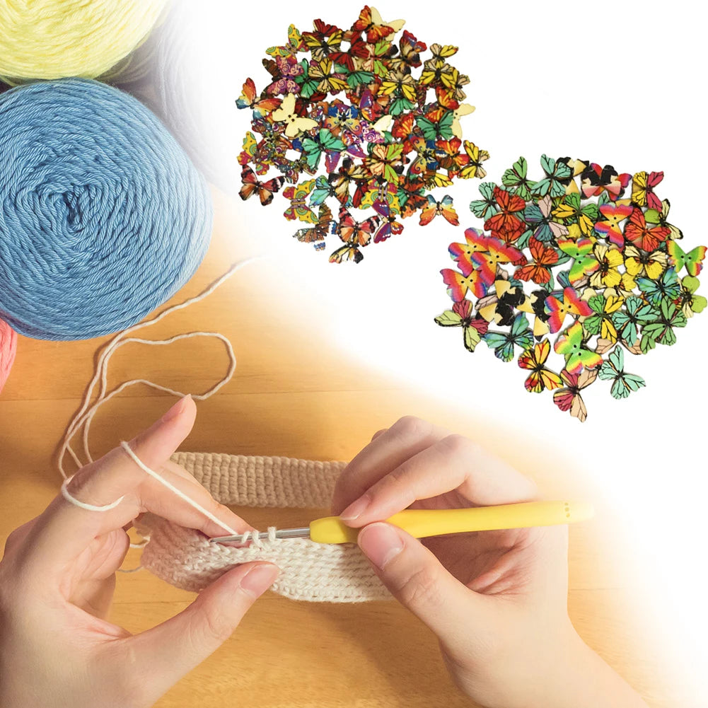 Fashion Wooden Butterfly Flower Buttons for DIY Crafting