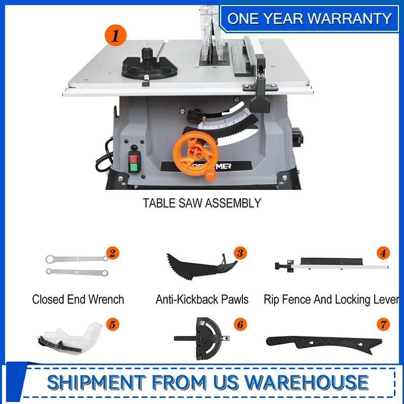 PROSTORMER 10 Portable Table Saw With Stand Bevel 45 Degree