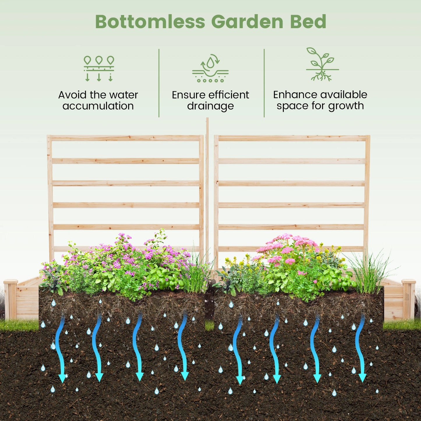 Wooden U-Shaped Raised Garden Bed Planter Box with Trellis