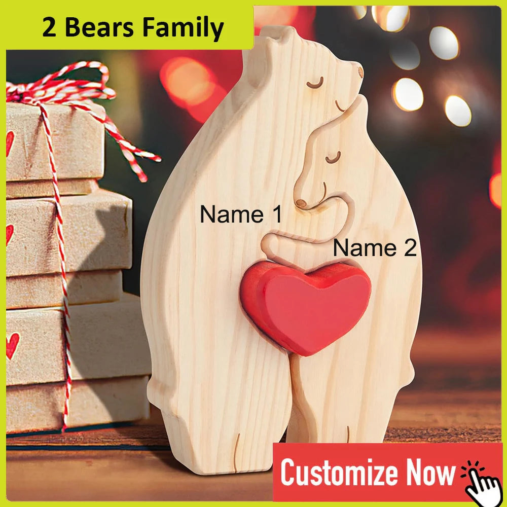 Personalized Custom Bear Family Wooden Puzzle for Home Decor