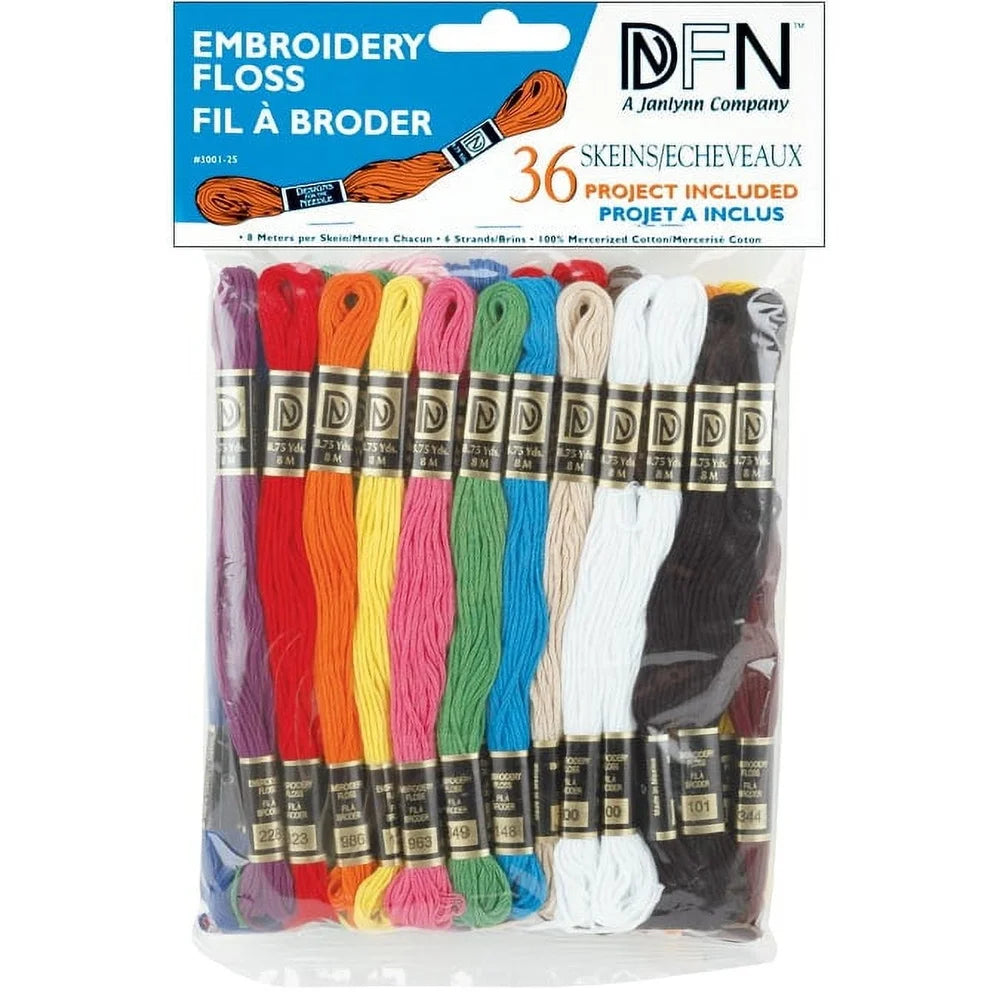 36 Piece Cotton Embroidery Floss Set in Primary Colors