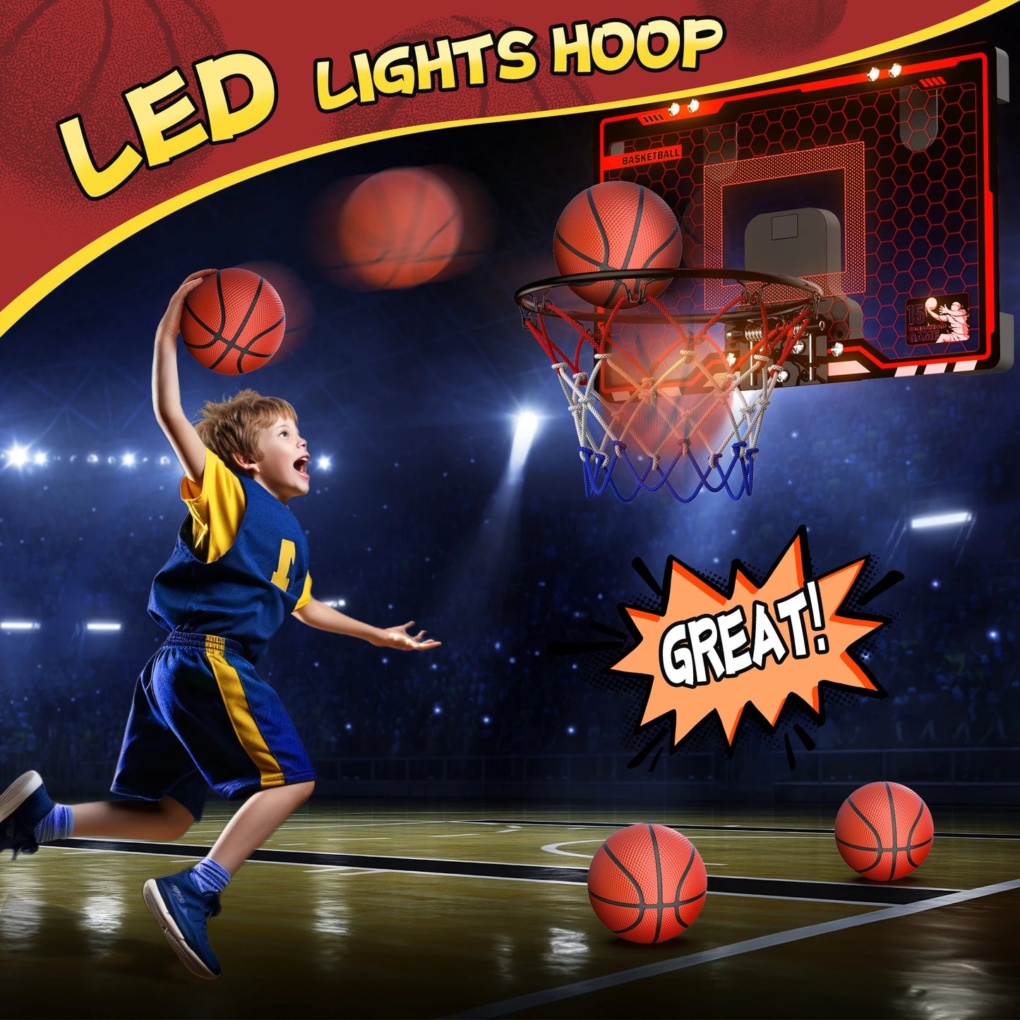 Mini Basketball Hoop For Kids Over The Door With Scoreboard