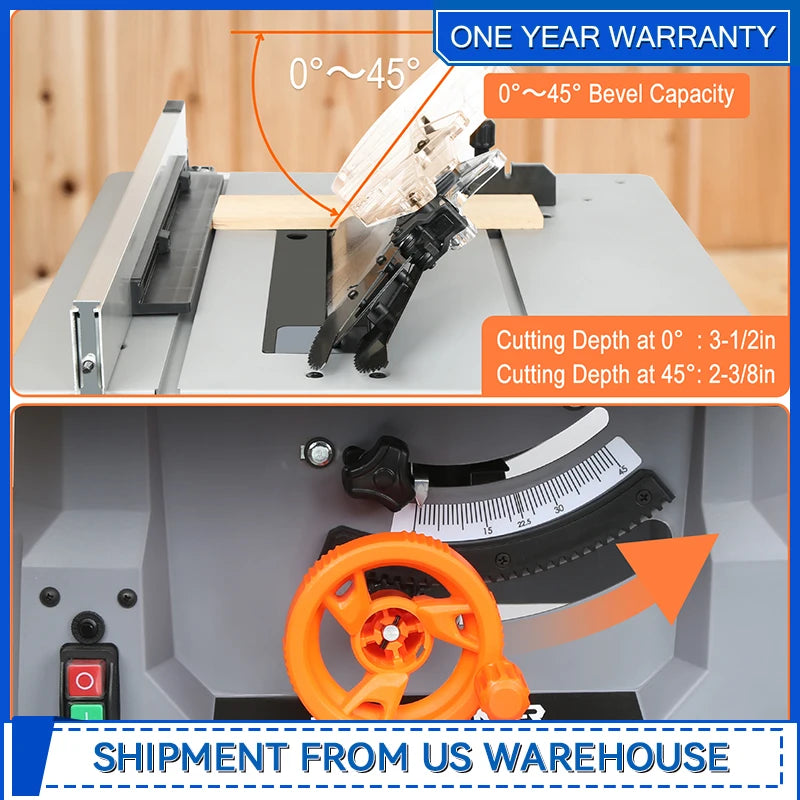 PROSTORMER 10 Portable Table Saw With Stand Bevel 45 Degree
