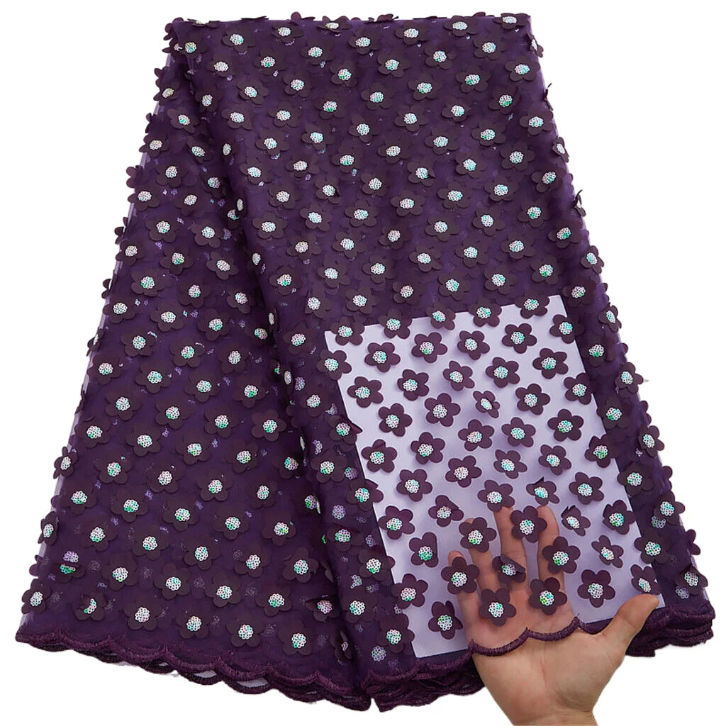 High Quality 3D Flower Sequins French Mesh Lace Fabric 5 Yards