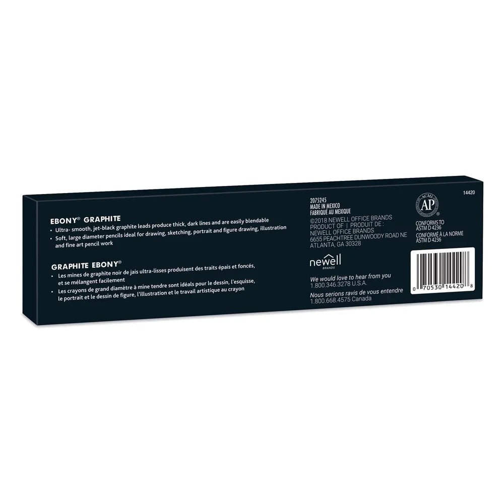 Ebony Sketching Pencils Set of 12 Ultra Smooth Graphite Leads