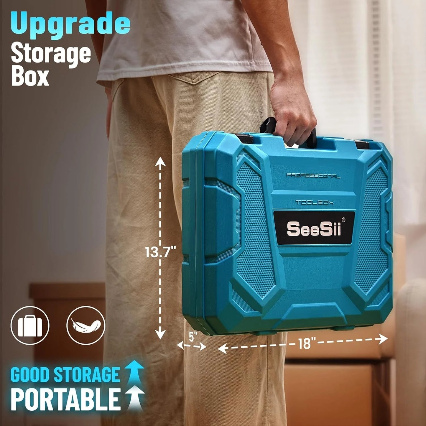 Seesii 21V Cordless Drill Kit 230 Pcs For Home Repair